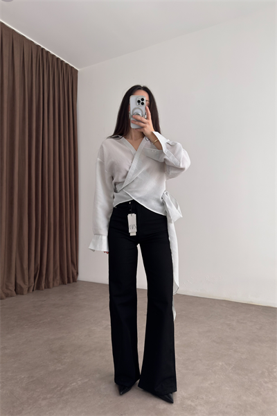 ZRA Dikişli Paça Straightleg Siyah Jean 