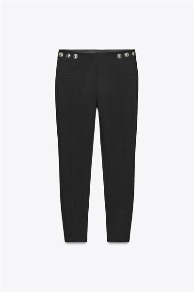 Zra Model Düğme Detaylı Premium Kalite Siyah Çelik Tayt