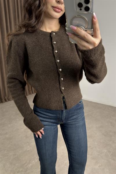 ZRA Gümüş Düğmeli Kahve Hırka 