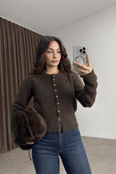 ZRA Gümüş Düğmeli Kahve Hırka 