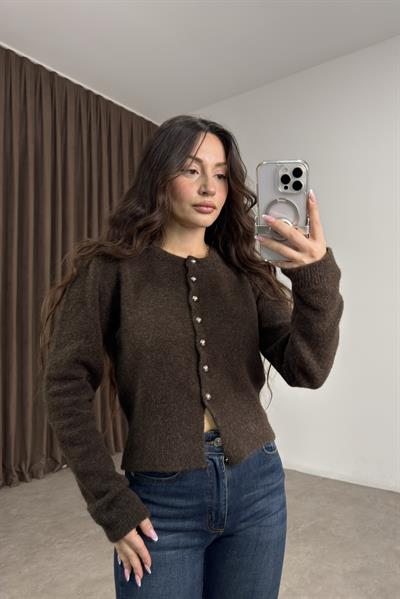 ZRA Gümüş Düğmeli Kahve Hırka 