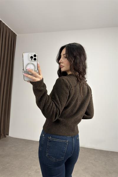 ZRA Gümüş Düğmeli Kahve Hırka 