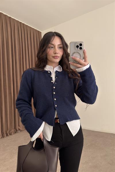 ZRA Gümüş Düğmeli Lacivert Hırka 