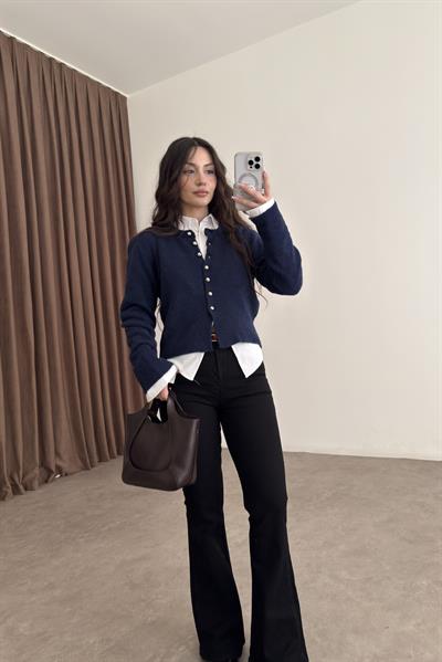 ZRA Gümüş Düğmeli Lacivert Hırka 