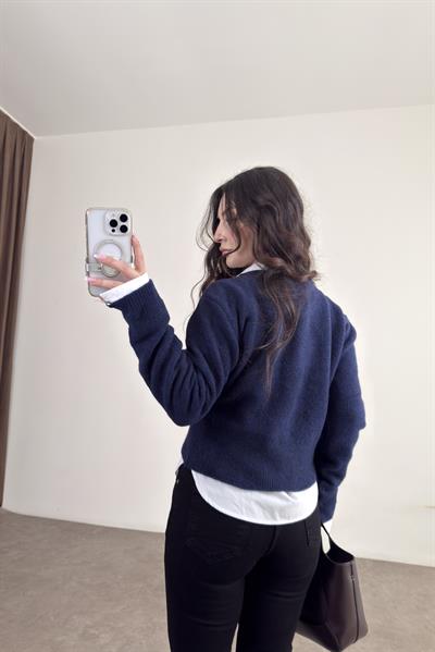 ZRA Gümüş Düğmeli Lacivert Hırka 