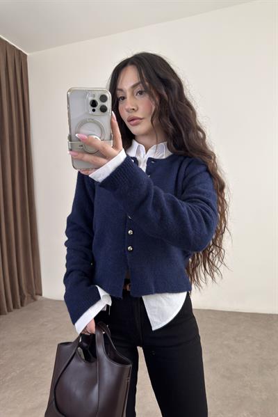 ZRA Gümüş Düğmeli Lacivert Hırka 