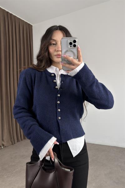 ZRA Gümüş Düğmeli Lacivert Hırka 