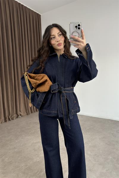 ZRA Kemer Detaylı Denim Takım