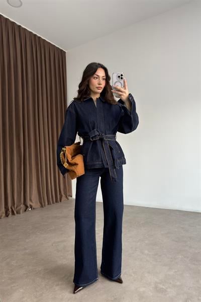 ZRA Kemer Detaylı Denim Takım