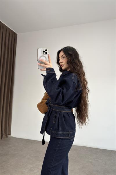 ZRA Kemer Detaylı Denim Takım