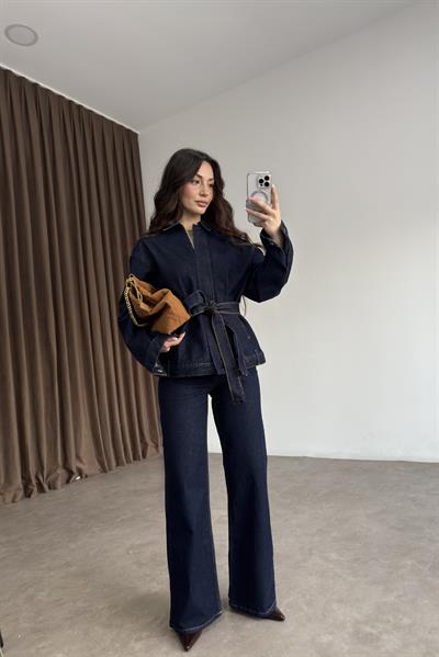 ZRA Kemer Detaylı Denim Takım