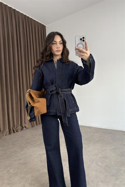 ZRA Kemer Detaylı Denim Takım