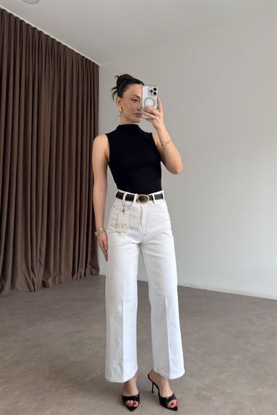 ZRA Kemerli Bilek Boy Beyaz Jean