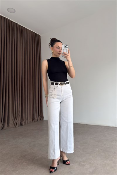 ZRA Kemerli Bilek Boy Beyaz Jean