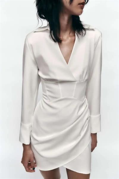 ZRA Korse Detaylı Kruvaze Saten Elbise