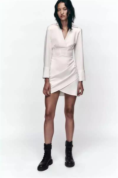 ZRA Korse Detaylı Kruvaze Saten Elbise