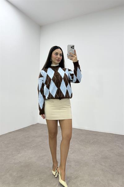 Zra Krep İçi Şortlu Yüksek Belli Ekru Etek