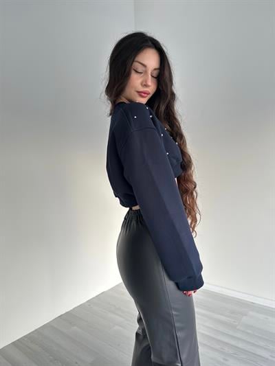Kristal Taşlı Lacivert Zr Sweatshirt