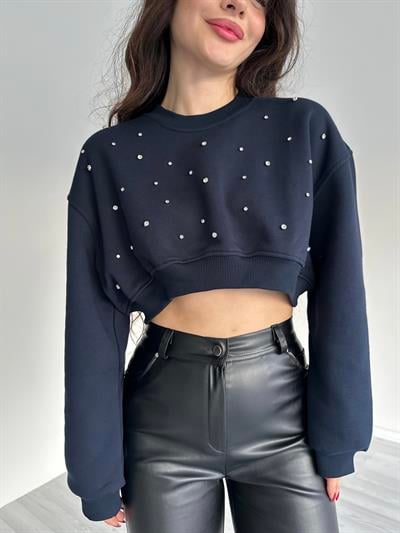 Kristal Taşlı Lacivert Zr Sweatshirt