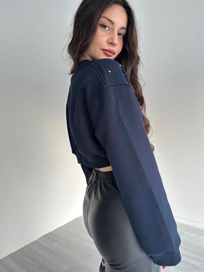 Kristal Taşlı Lacivert Zr Sweatshirt