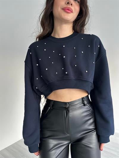 Kristal Taşlı Lacivert Zr Sweatshirt