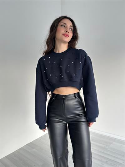 Kristal Taşlı Lacivert Zr Sweatshirt