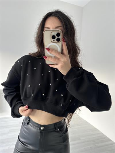 Kristal Taşlı Siyah Zr Sweatshirt