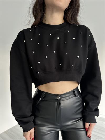 Kristal Taşlı Siyah Zr Sweatshirt