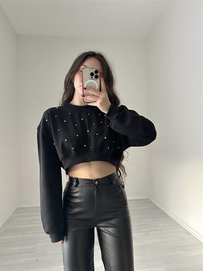 Kristal Taşlı Siyah Zr Sweatshirt