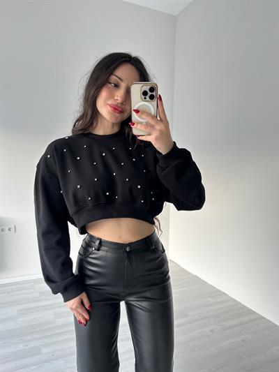 Kristal Taşlı Siyah Zr Sweatshirt