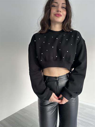 Kristal Taşlı Siyah Zr Sweatshirt