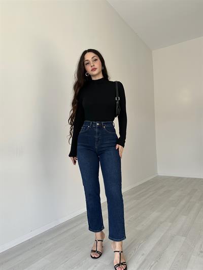 ZRA Likralı Mom Jean (Dark Blue)