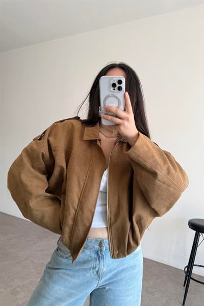 Zra Model Dokulu Süet Birch Bomber Ceket