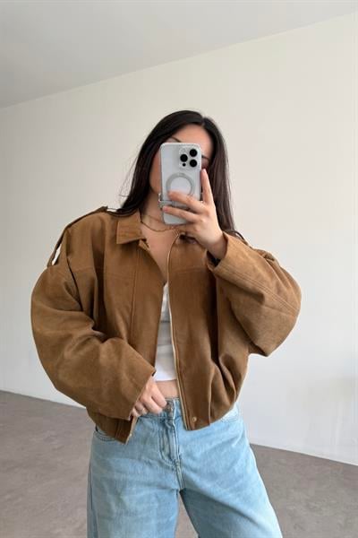 Zra Model Dokulu Süet Birch Bomber Ceket
