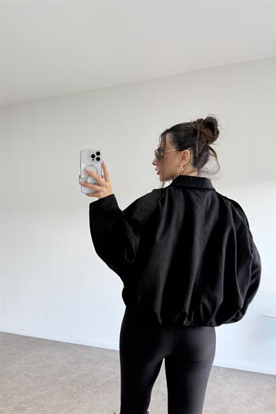 Zra Model Dokulu Süet Siyah Bomber Ceket