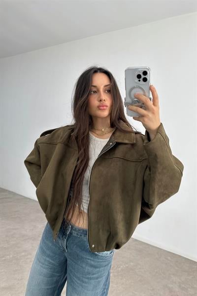 ZRA Model Haki Bomber Süet Ceket