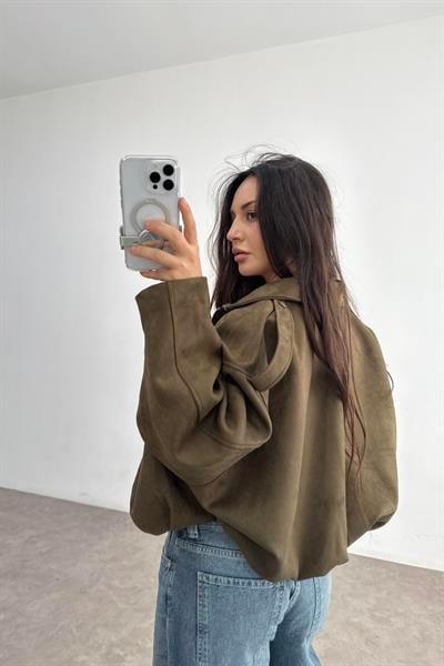 ZRA Model Haki Bomber Süet Ceket