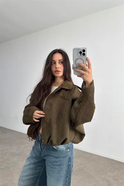 ZRA Model Haki Bomber Süet Ceket
