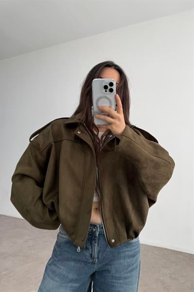 ZRA Model Haki Bomber Süet Ceket