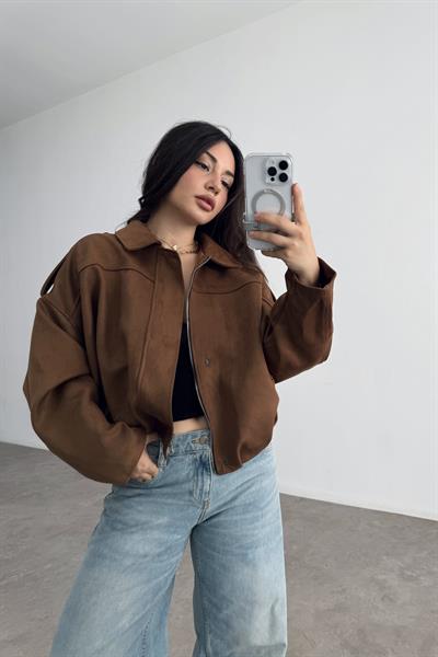 ZRA Model Kahve Bomber Süet Ceket