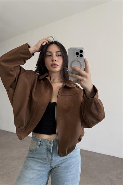 ZRA Model Kahve Bomber Süet Ceket