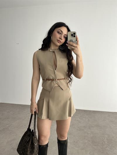Zra model Kahve Yelekli Takım
