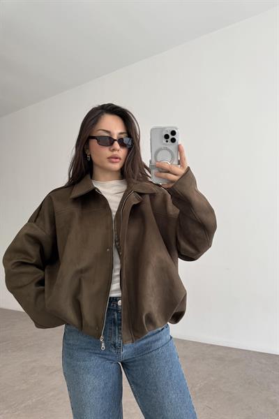 ZRA Model Kahve Bomber Süet Ceket