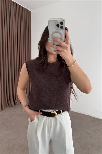 Zra Model Kolsuz Triko Kahve Bluz