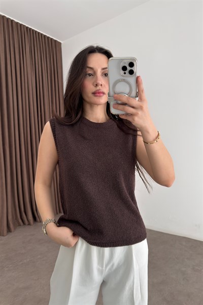 Zra Model Kolsuz Triko Kahve Bluz