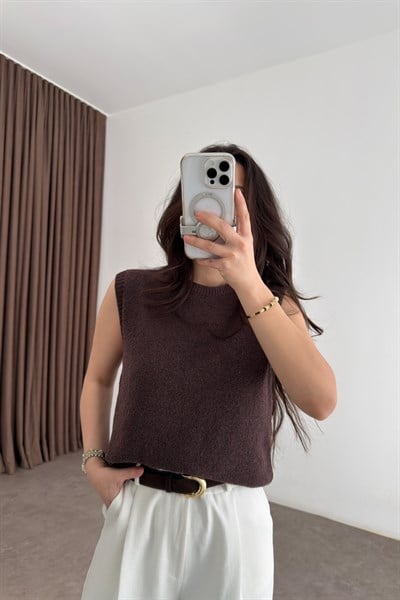 Zra Model Kolsuz Triko Kahve Bluz