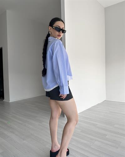 Zra Model Kontrast Çizgili Mavi Gömlek