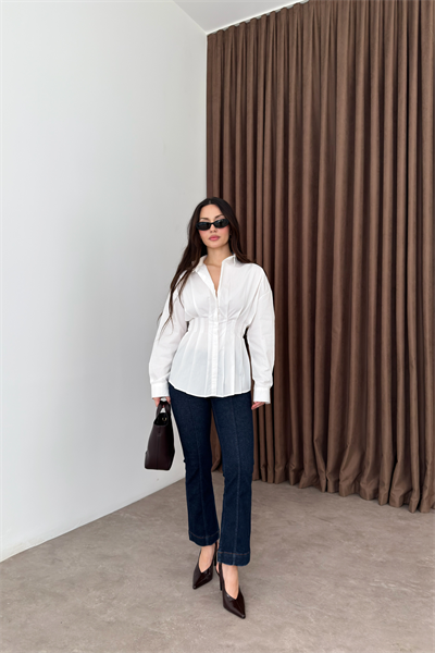 Zra Model Pileli Bel Oturtmalı Beyaz Gömlek