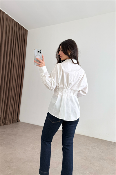 Zra Model Pileli Bel Oturtmalı Beyaz Gömlek