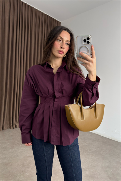 Zra Model Pileli Bel Oturtmalı Bordo Gömlek
